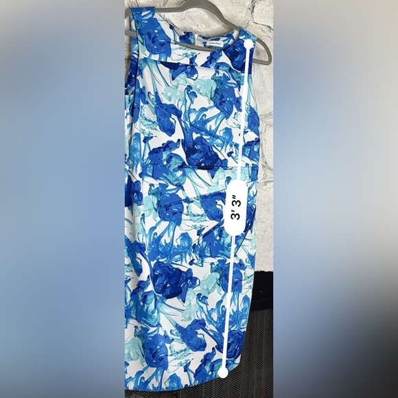 Calvin Klein | Women’s Blue White Sleeveless Zip Closure Sheath Dress, Size 12 - Picture 13 of 15